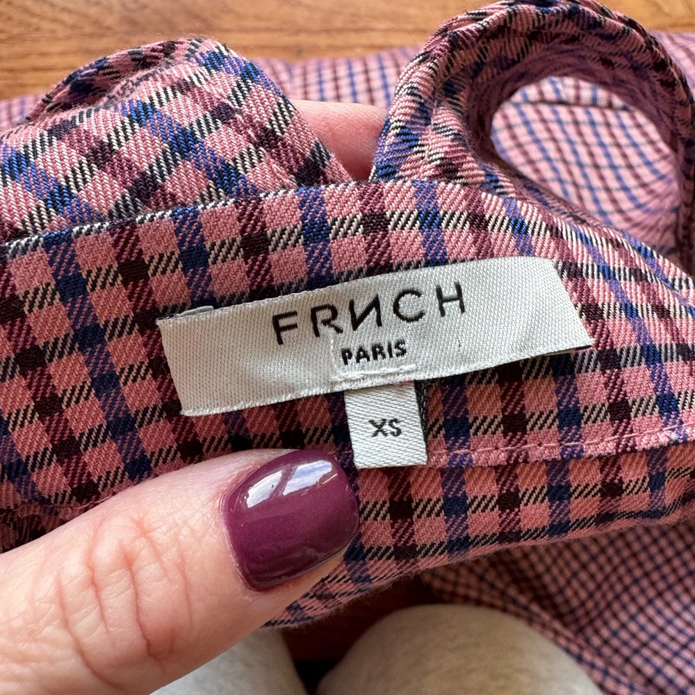 Anthropologie FRNCH Pink Purple Paris Plaid Tapered Stylish Jumpsuit Overalls XS - Picture 10 of 16